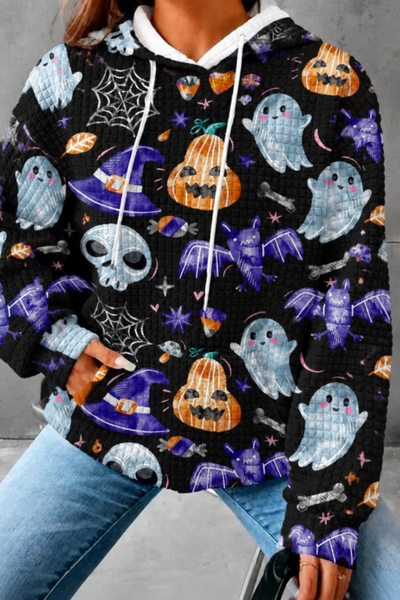 Unisex Fall Clothing Halloween Waffle Knit Graphic Hoodie
