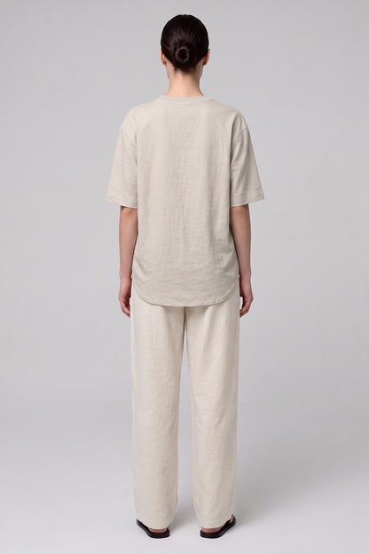 Women's Summer Linen-Blend Crewneck Tee Wide-Leg Pants Set