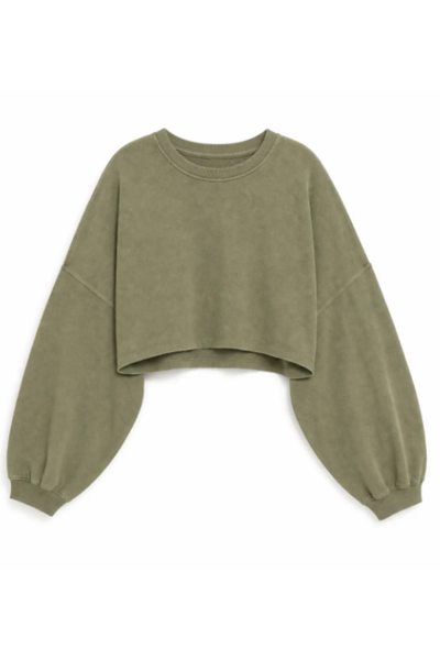 Women Spring Lightweight Cropped Batwing Long Sleeve Top