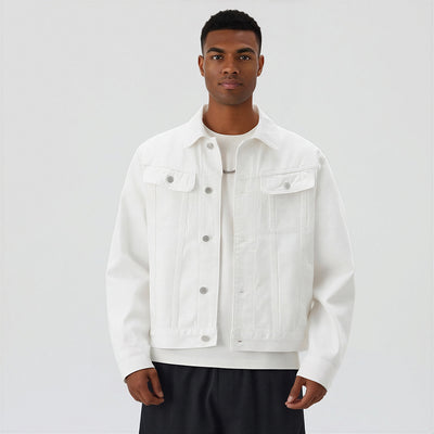 Men's Classic Pointed Collar Washed Denim Trucker Jacket