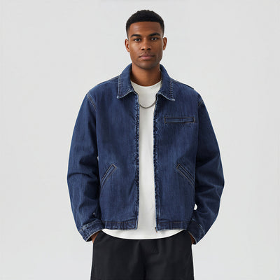 Men's Washed Vintage Washed Denim Workwear Collar Jacket
