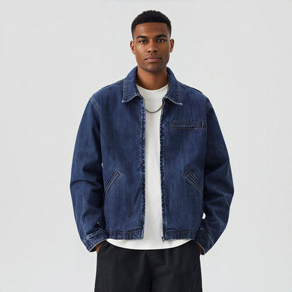 Men's Washed Vintage Washed Denim Workwear Collar Jacket