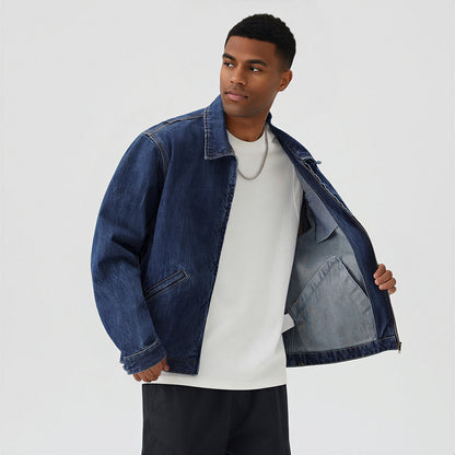 Men's Washed Vintage Washed Denim Workwear Collar Jacket