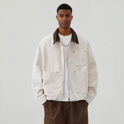 Men's Contrast Collar Corduroy Denim Jacket