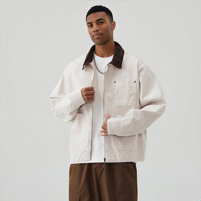 Men's Contrast Collar Corduroy Denim Jacket