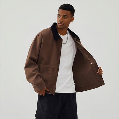 Men's Contrast Collar Corduroy Denim Jacket
