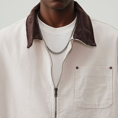 Men's Contrast Collar Corduroy Denim Jacket