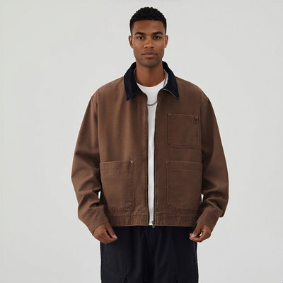 Men's Contrast Collar Corduroy Denim Jacket