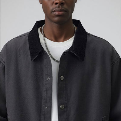 Men's Spring Contrast Collar Washed Denim Work Jacket