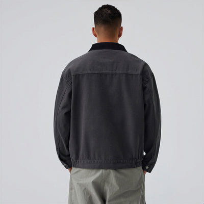 Men's Spring Contrast Collar Washed Denim Work Jacket
