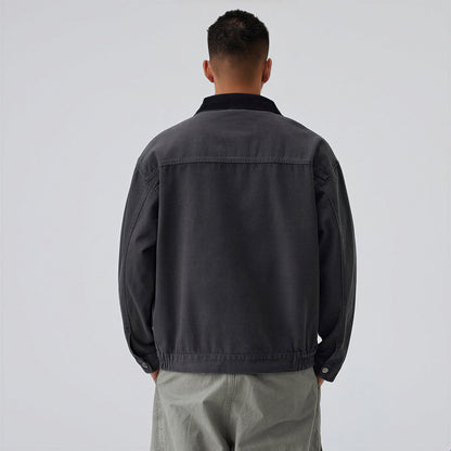 Men's Spring Contrast Collar Washed Denim Work Jacket