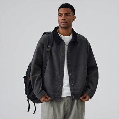 Men's Spring Contrast Collar Washed Denim Work Jacket