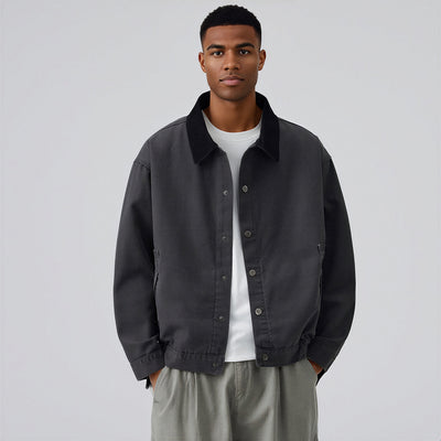 Men's Spring Contrast Collar Washed Denim Work Jacket
