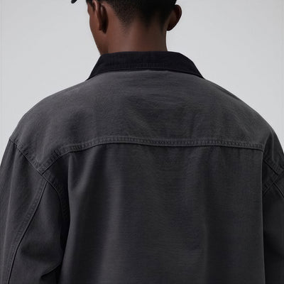 Men's Spring Contrast Collar Washed Denim Work Jacket