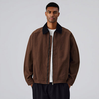 Men's Spring Contrast Collar Washed Denim Work Jacket