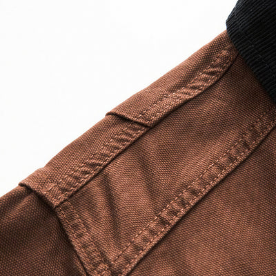 Men's Spring Contrast Collar Washed Denim Work Jacket