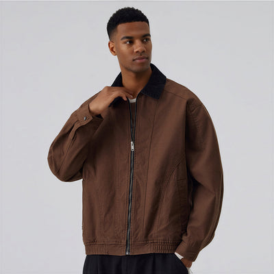 Men's Spring Contrast Collar Washed Denim Work Jacket