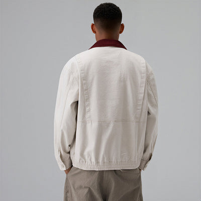 Men's Spring Contrast Collar Washed Denim Work Jacket