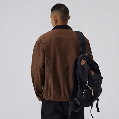 Men's Spring Contrast Collar Washed Denim Work Jacket