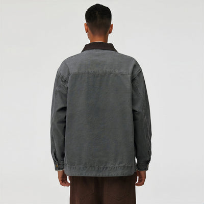 Men's Spring Contrast Collar Washed Denim Work Jacket