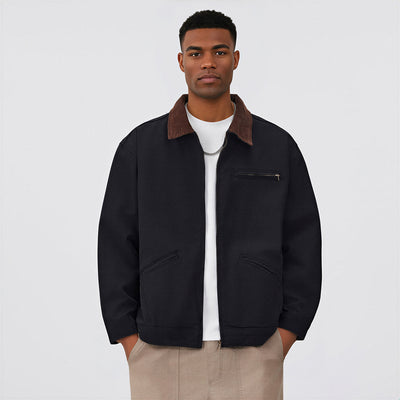 Men's Spring Contrast Collar Washed Denim Work Jacket