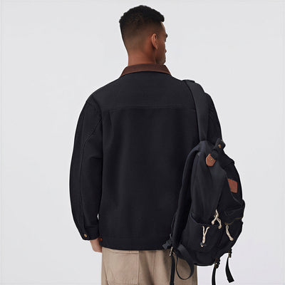 Men's Spring Contrast Collar Washed Denim Work Jacket