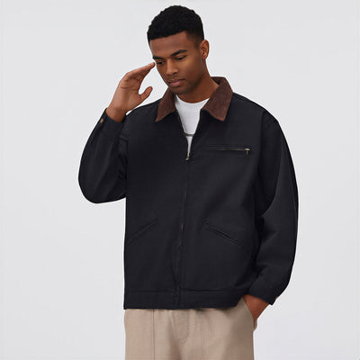 Men's Spring Contrast Collar Washed Denim Work Jacket