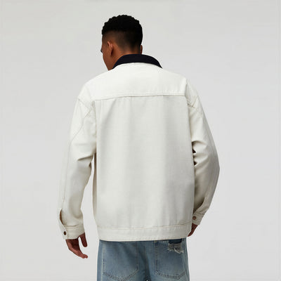 Men's Spring Contrast Collar Washed Denim Work Jacket