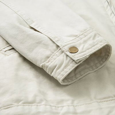 Men's Spring Contrast Collar Washed Denim Work Jacket