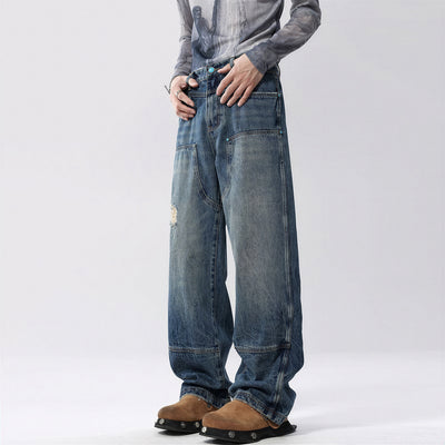 Men's Spring Vintage Washed Carpenter Straight Leg Jeans