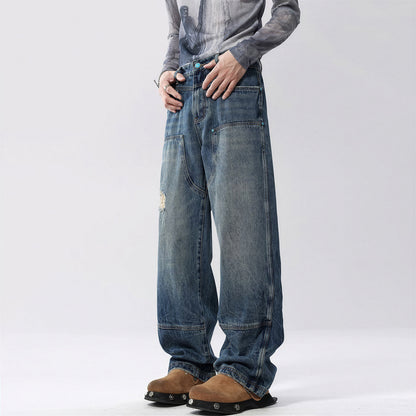 Men's Spring Vintage Washed Carpenter Straight Leg Jeans