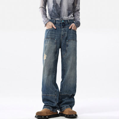 Men's Spring Vintage Washed Carpenter Straight Leg Jeans