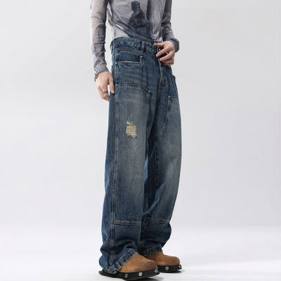 Men's Spring Vintage Washed Carpenter Straight Leg Jeans