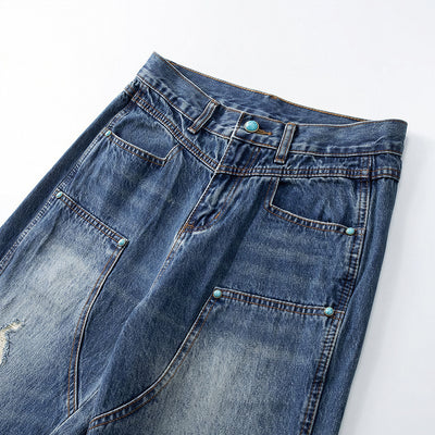 Men's Spring Vintage Washed Carpenter Straight Leg Jeans