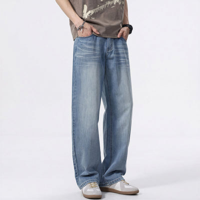 Men's Spring Light Blue Washed Straight Leg Jeans