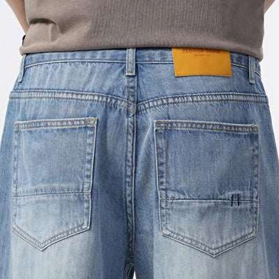 Men's Spring Light Blue Washed Straight Leg Jeans