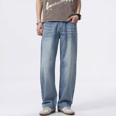 Men's Spring Light Blue Washed Straight Leg Jeans