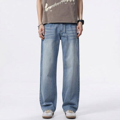 Men's Spring Light Blue Washed Straight Leg Jeans