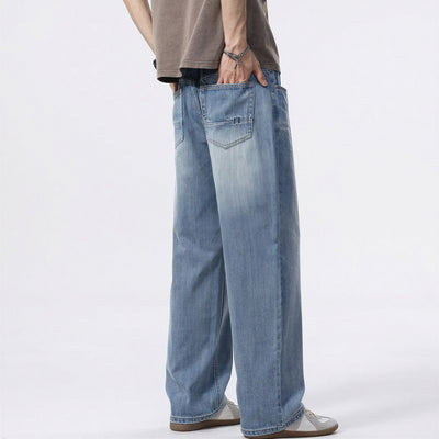 Men's Spring Light Blue Washed Straight Leg Jeans