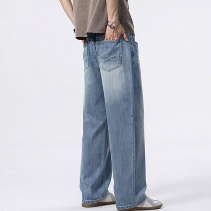 Men's Spring Light Blue Washed Straight Leg Jeans