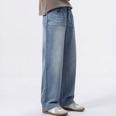 Men's Spring Light Blue Washed Straight Leg Jeans
