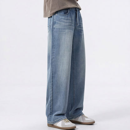 Men's Spring Light Blue Washed Straight Leg Jeans
