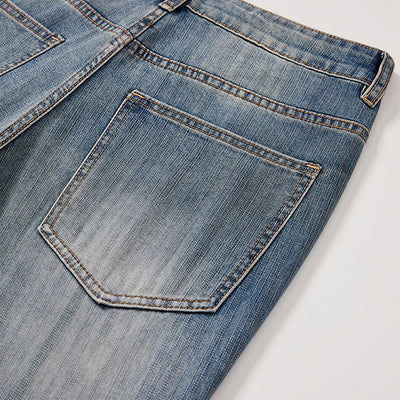 Men's Spring Light Blue Washed Splatter Paint Straight Jeans