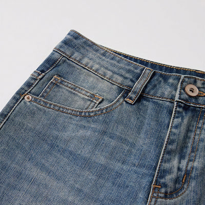 Men's Spring Light Blue Washed Splatter Paint Straight Jeans