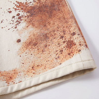 Men's Summer Off-White Blue & Orange Splatter Denim Shorts