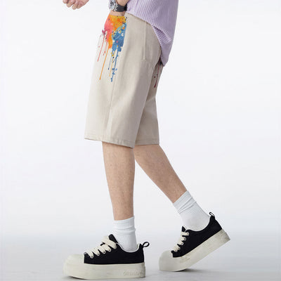 Men's Summer Off-White Splatter Print Straight Denim Shorts