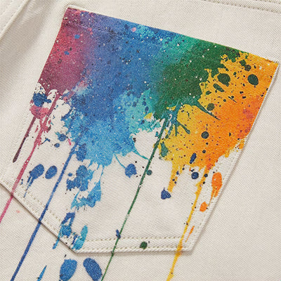Men's Summer Off-White Splatter Print Straight Denim Shorts