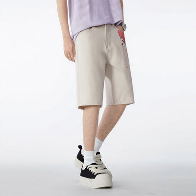 Men's Summer Off-White Splatter Print Straight Denim Shorts