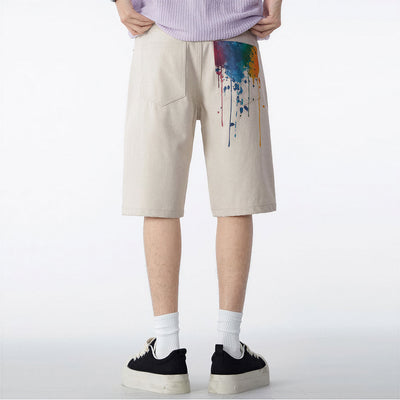 Men's Summer Off-White Splatter Print Straight Denim Shorts