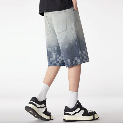 Men's Summer Gradient Pixel Print Straight Denim Shorts